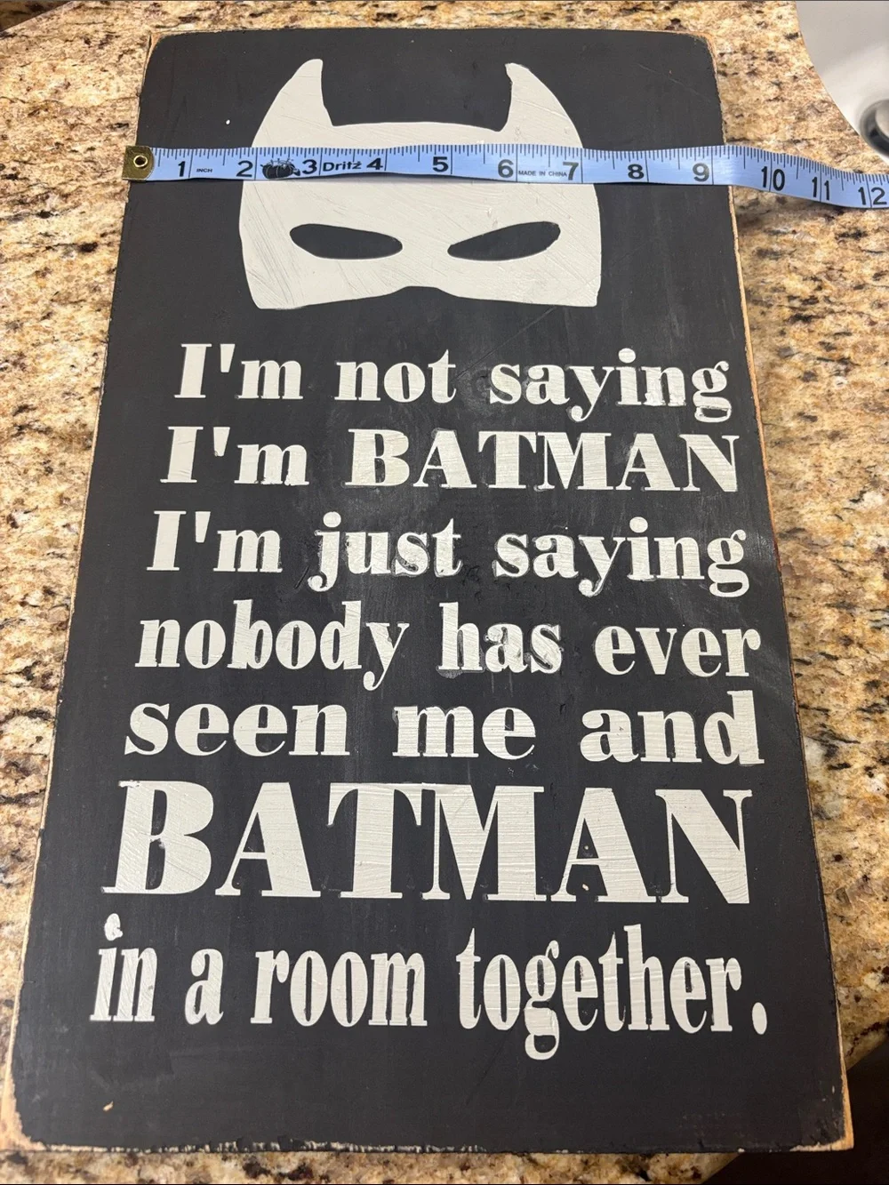 Black & silver Batman Quote Wall Sign handcrafted 16x9.5 inches superhero room